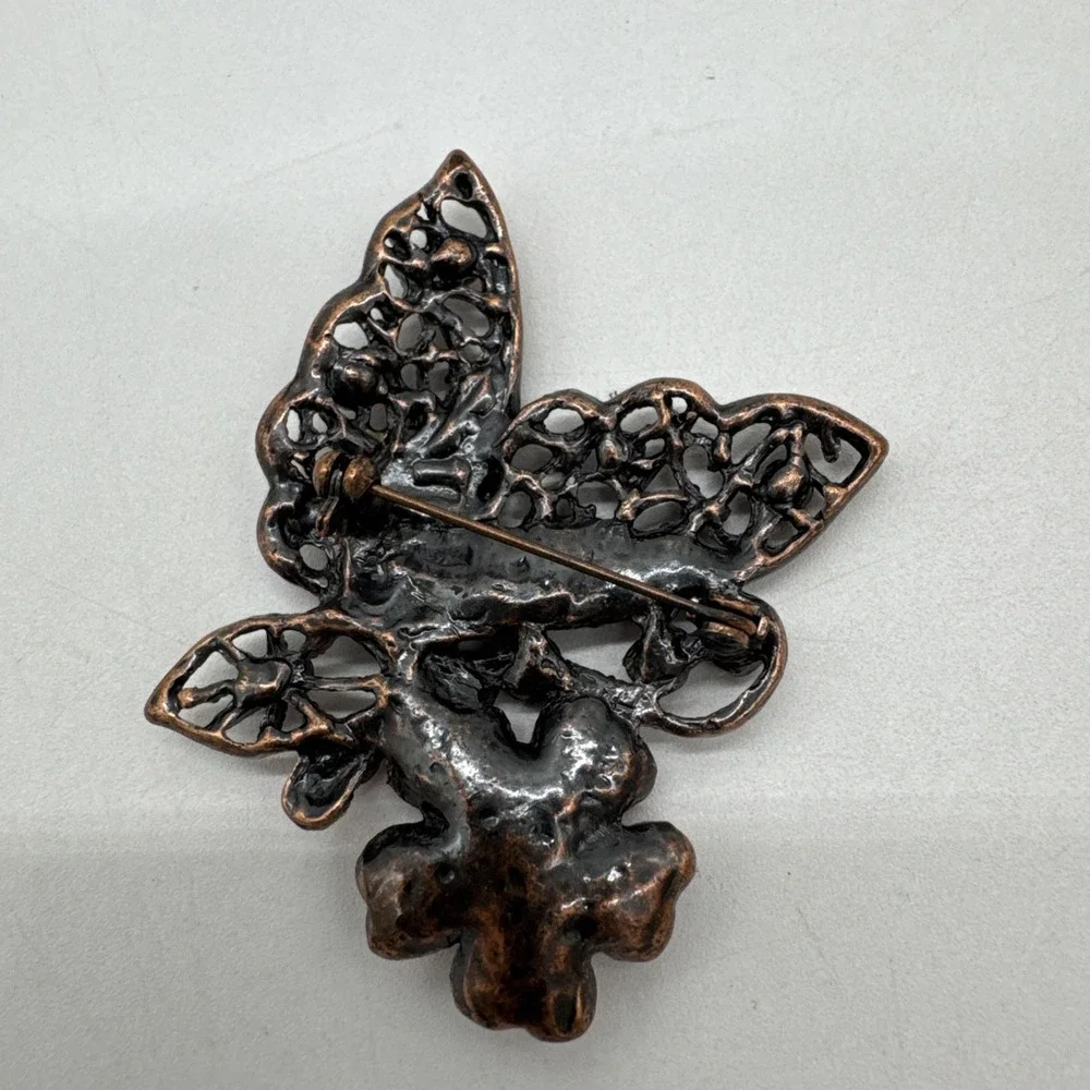 Vintage Pink Rhinestone Butterfly Flower Brooch/Pin 2